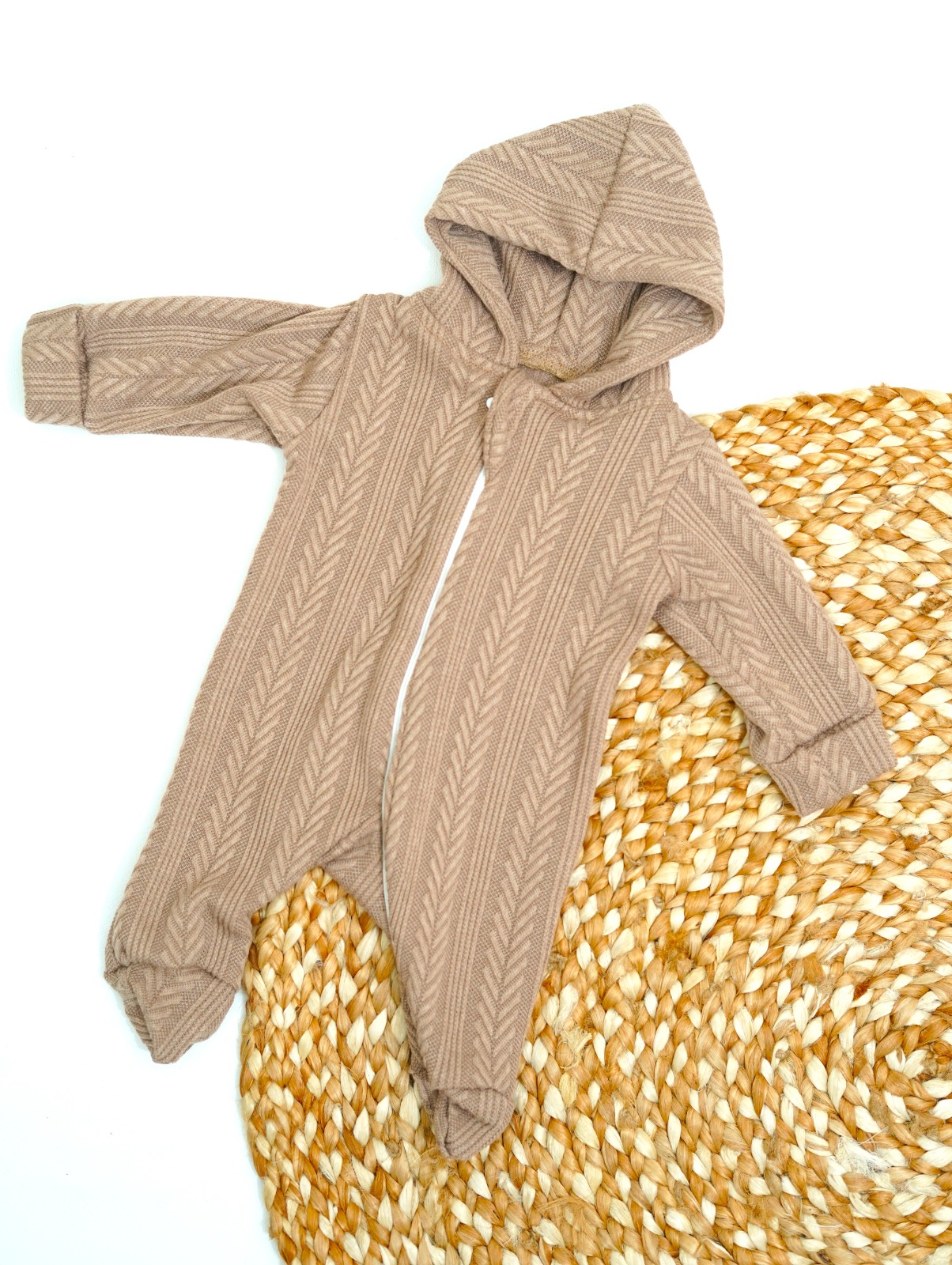 knitted hooded baby romper
