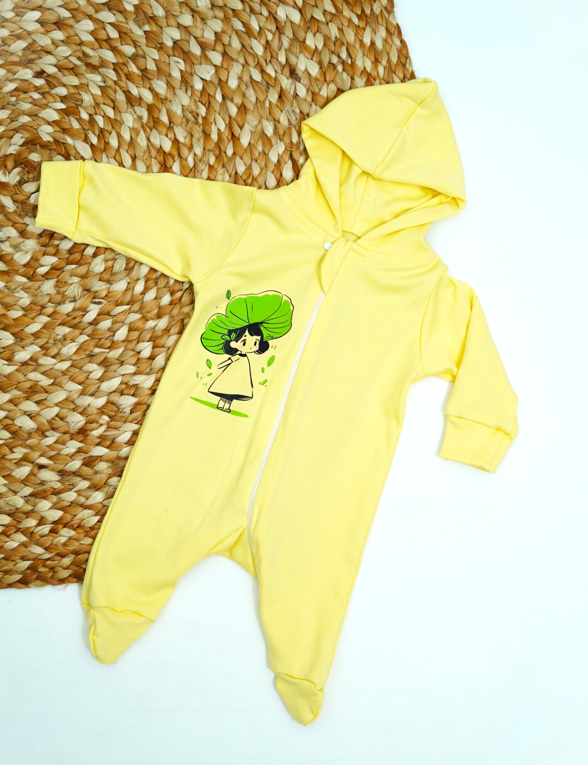 printed hooded baby romper