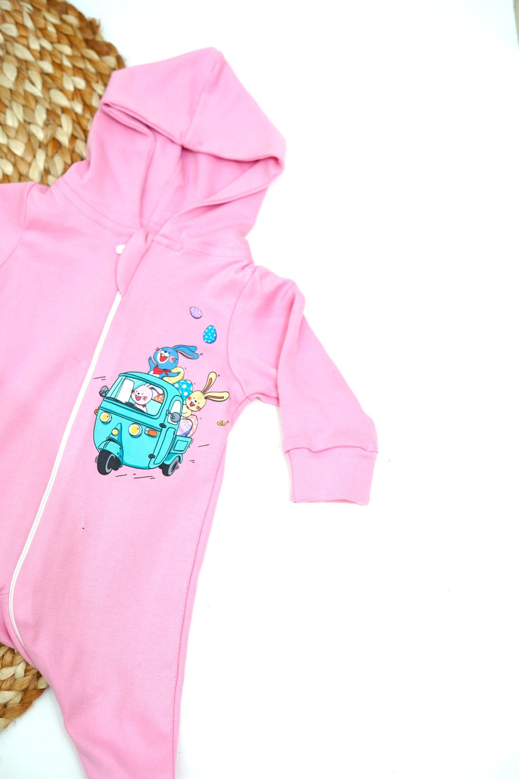 printed hooded baby romper