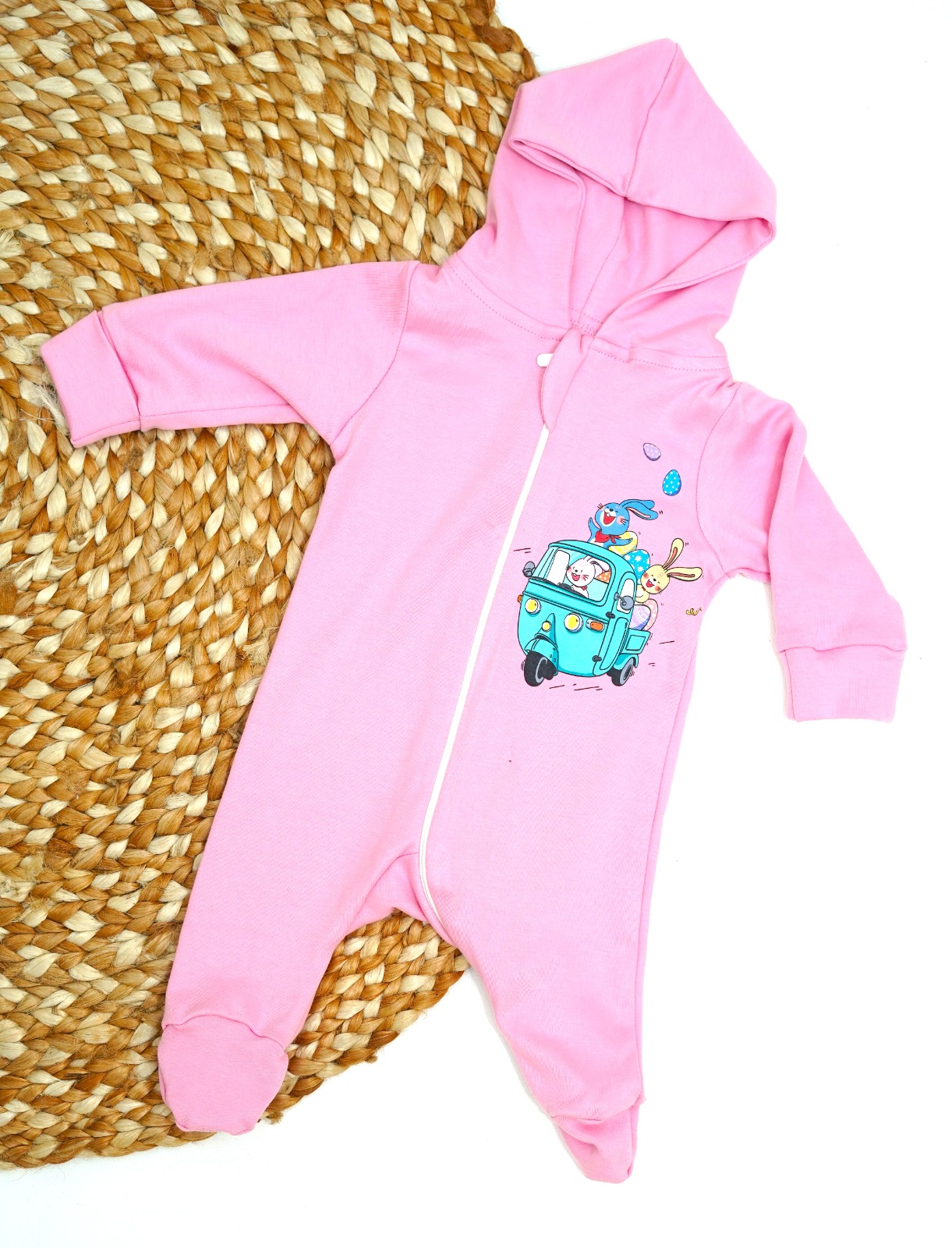 printed hooded baby romper