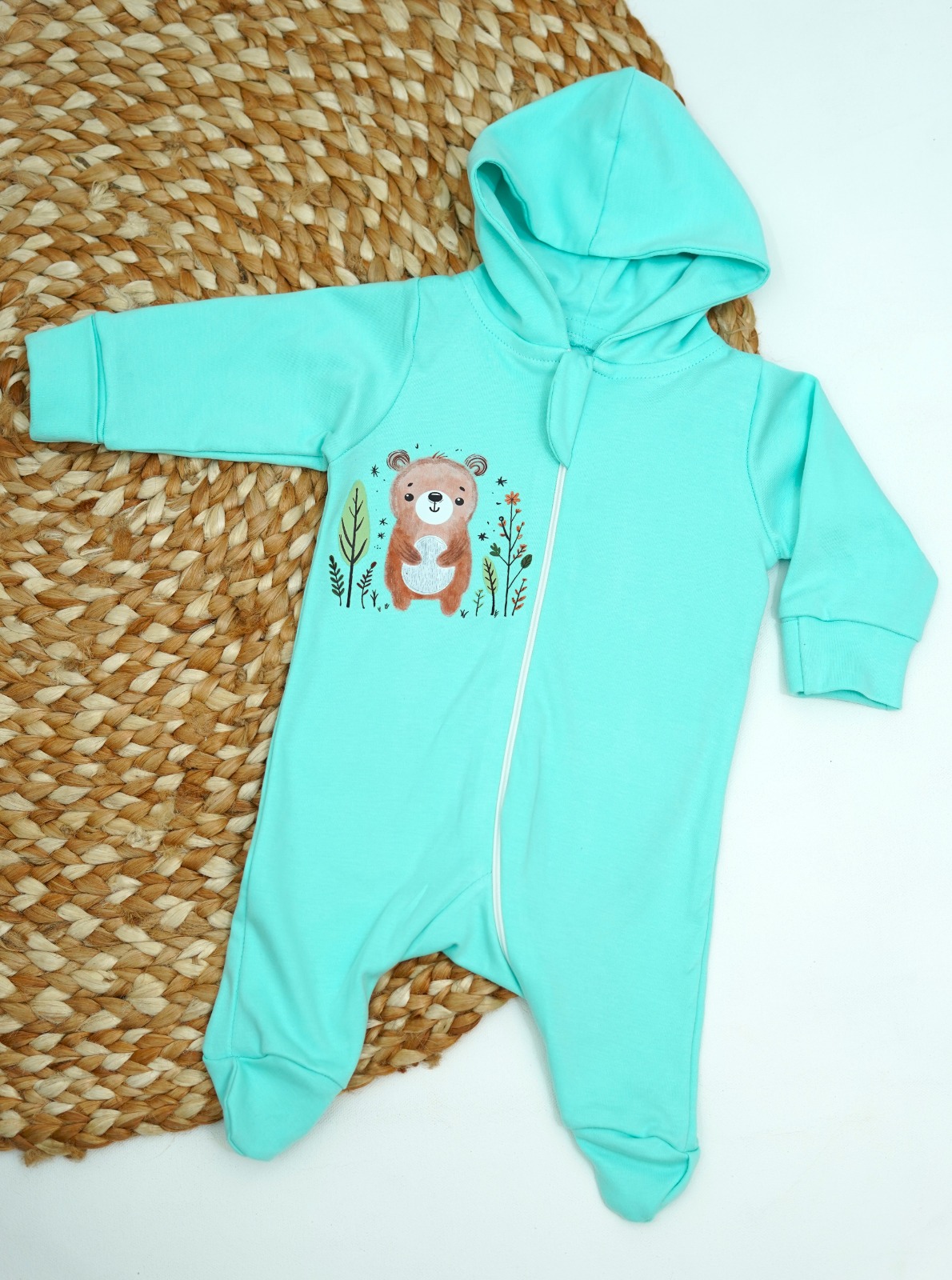 printed hooded baby romper