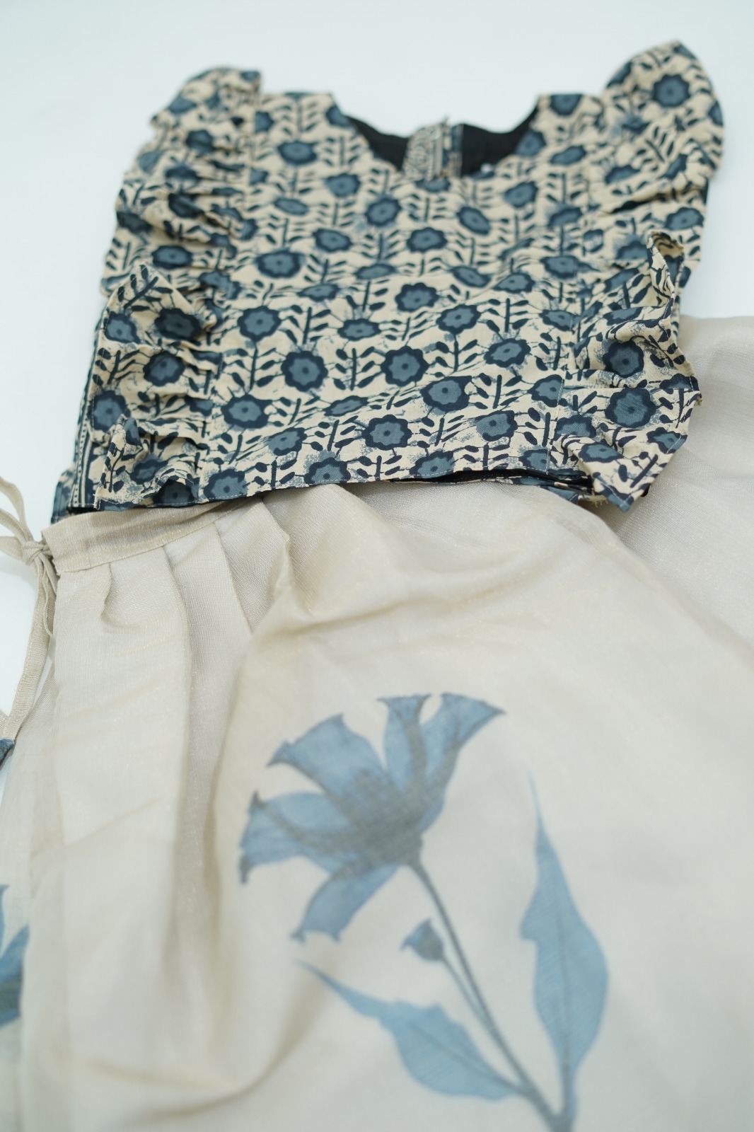 cream blue pattu pavadai