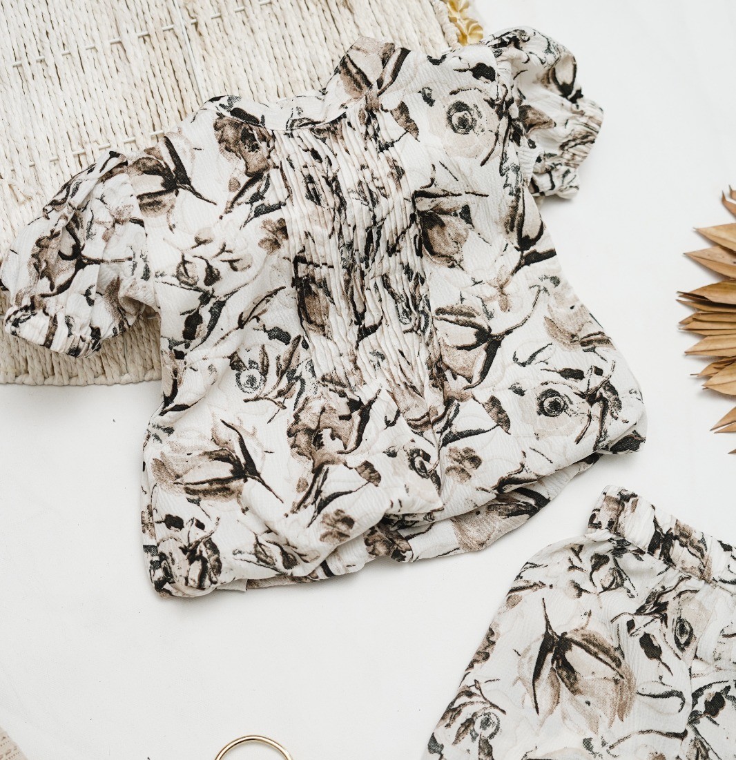 Kids Floral Co-ord Set | Stylish Puff Sleeve Top - Image 2