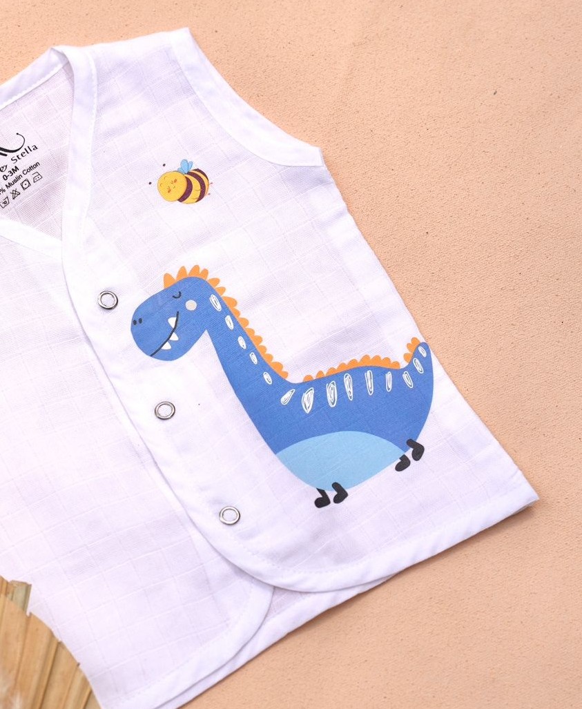 blue dinosaur muslin jabla for baby