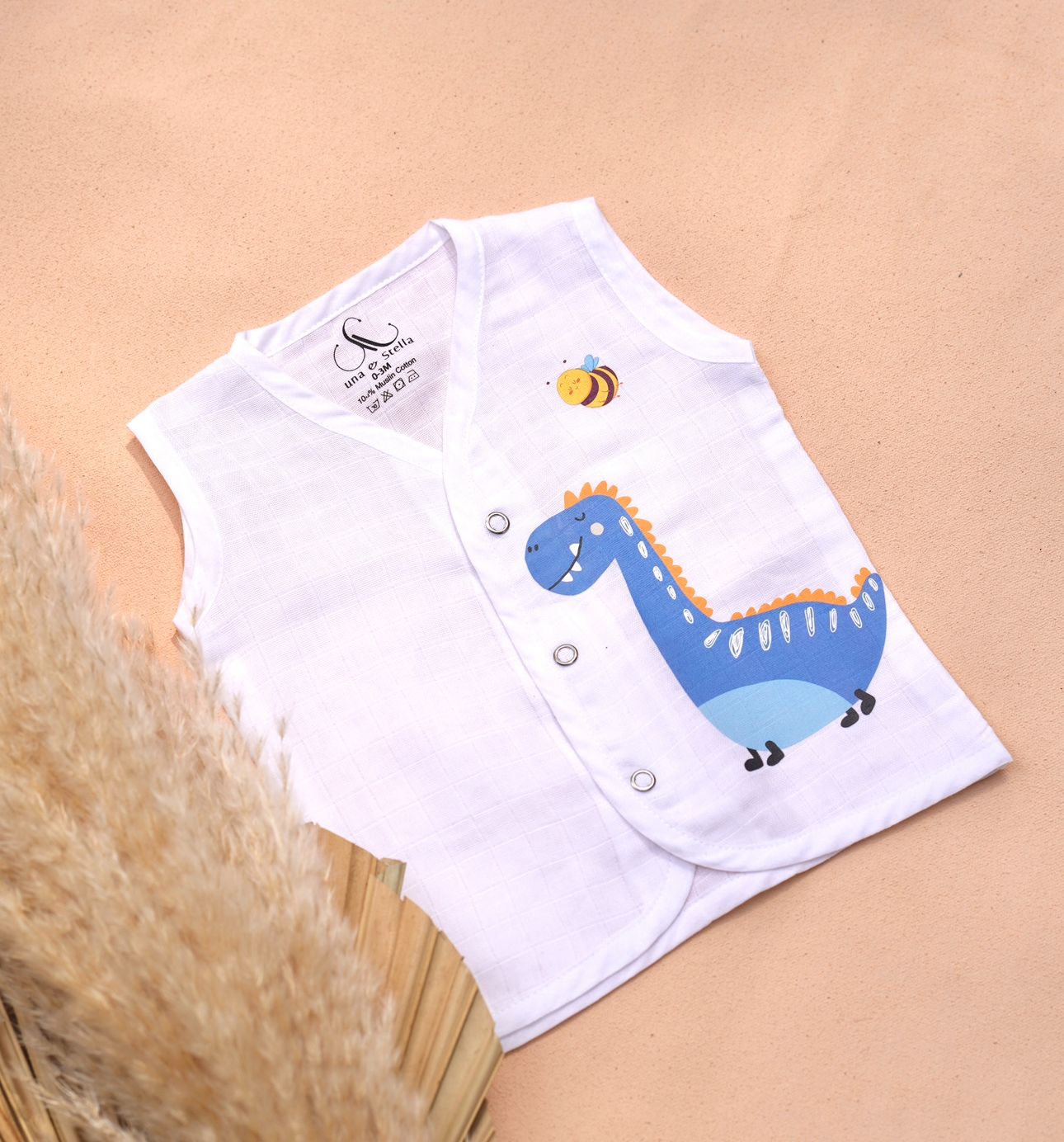 blue dinosaur muslin jabla for baby