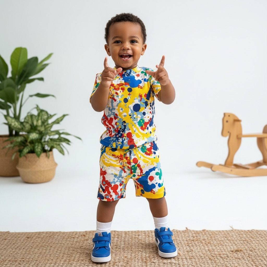 Color Splash T-shirt and Shorts Set for Toddlers