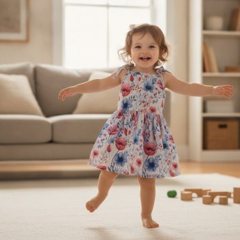 Floral Tie Strap Girls Casual Frock
